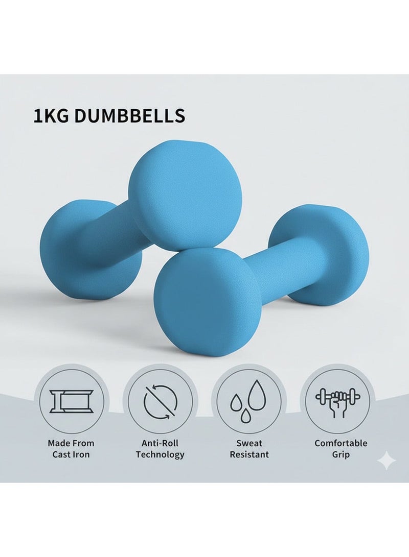 Cyber Neoprene Dumbbells Weights Exercise & Fitness Dumbbells in 2 x 1kg- Blue - Image 2